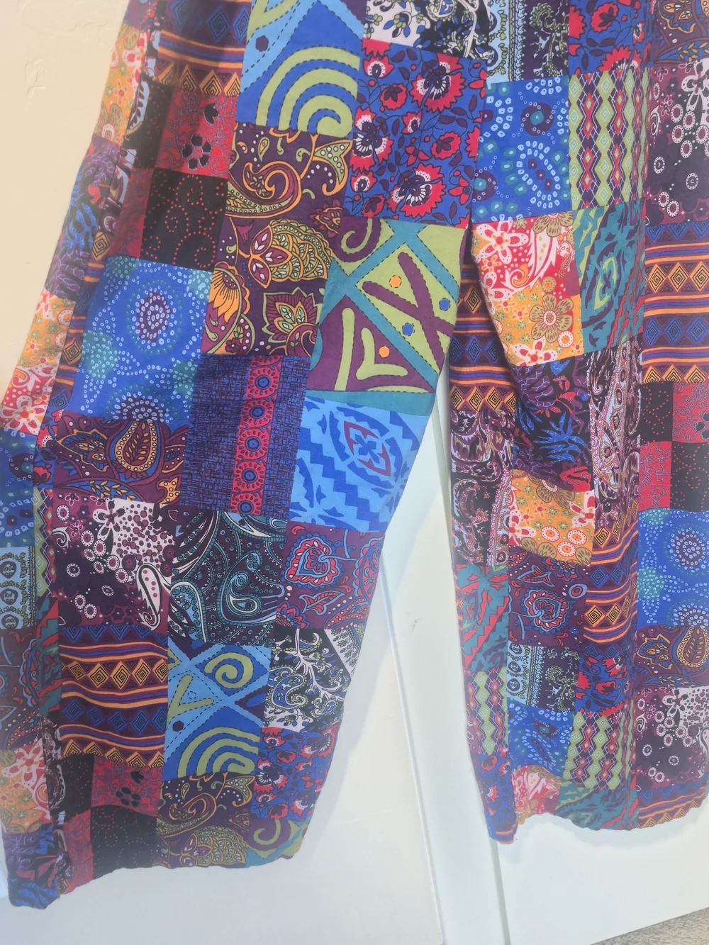 Boho Patchwork Overalls Wide Leg Jumpsuit Colorful Pockets Festival Hippie Med